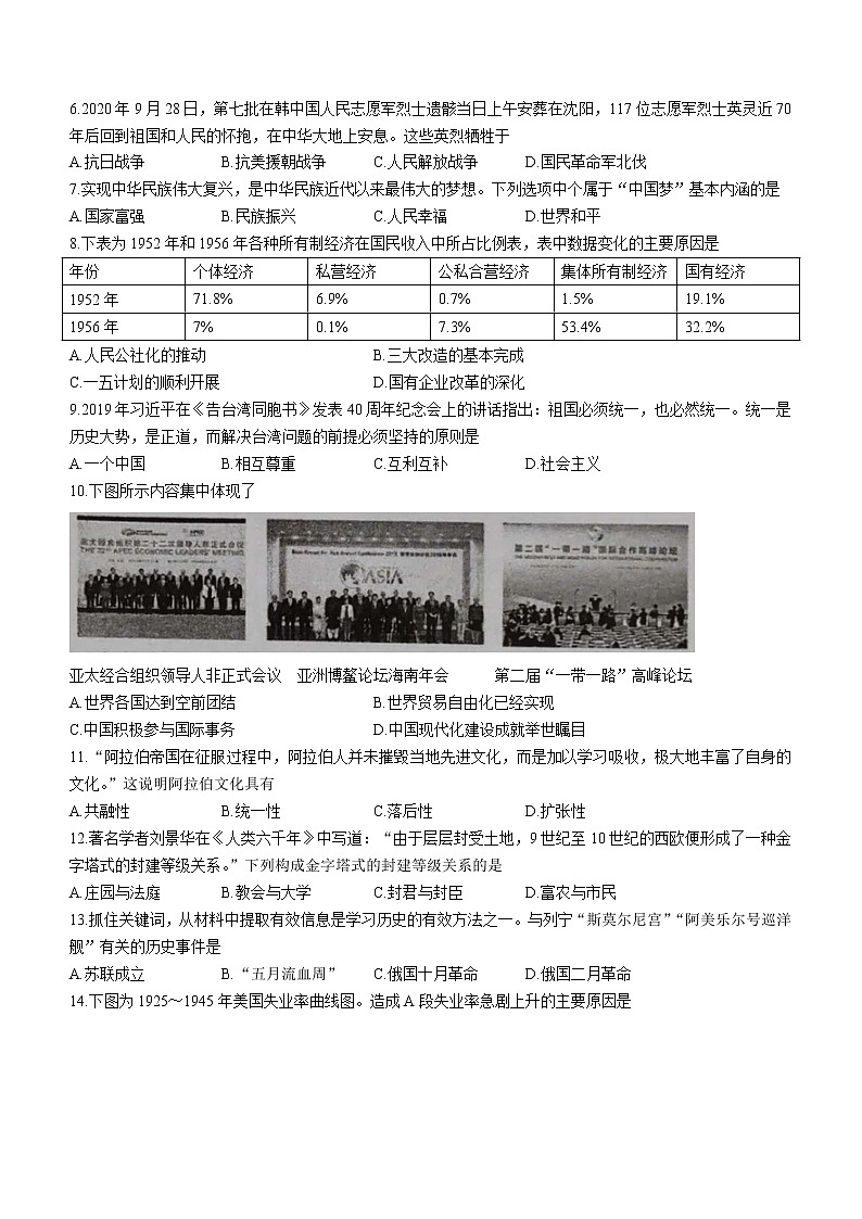 2021年广西岑溪市中考二模历史试题（word版 含答案）02