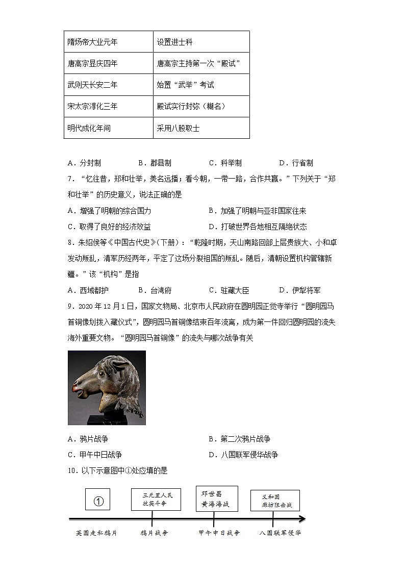 2021年山东省济南市市中区中考一模历史试题（word版 含答案）02