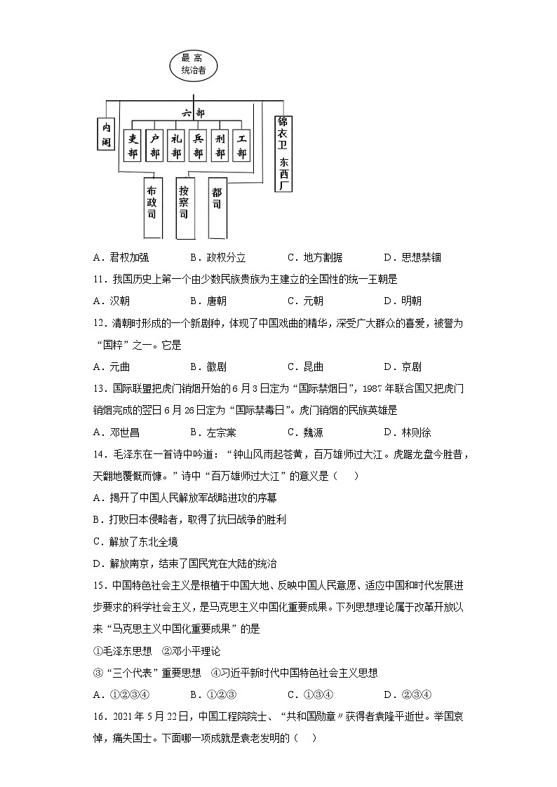 2021年黑龙江省齐齐哈尔市建华区中考三模历史试题 （word版 含答案）02