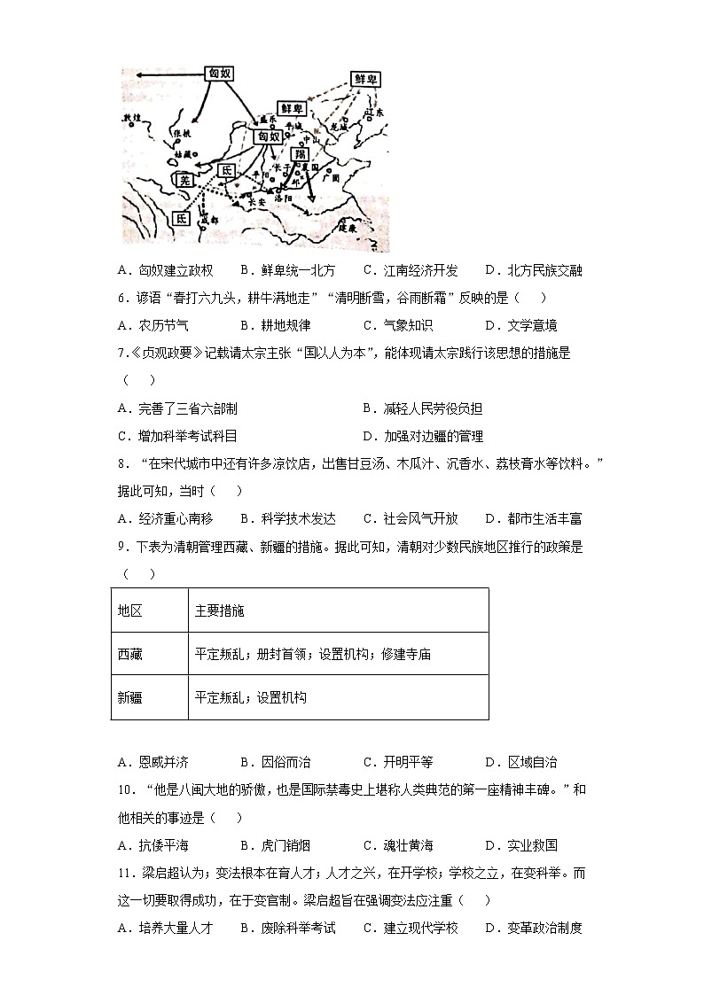 2021年福建省初中学业水平考试（中考）定心卷历史试题 （word版 含答案）02