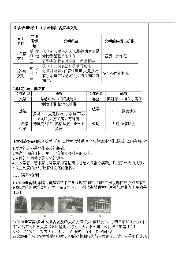 部编版九年级历史上册 第6课 希腊罗马古典文化导学案02