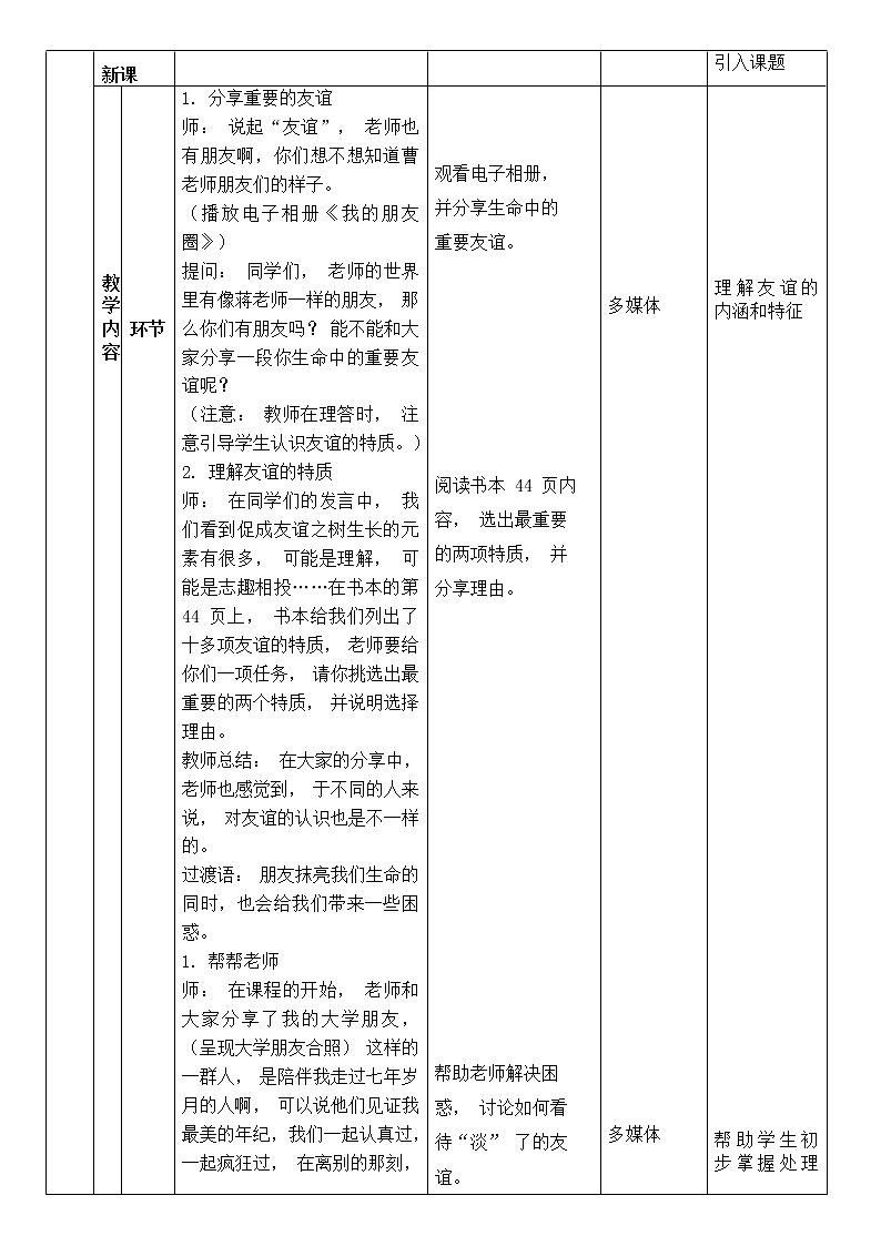 4.2 深深浅浅话友谊 教案 2021-2022学年部编版道德与法治七年级上册第2页