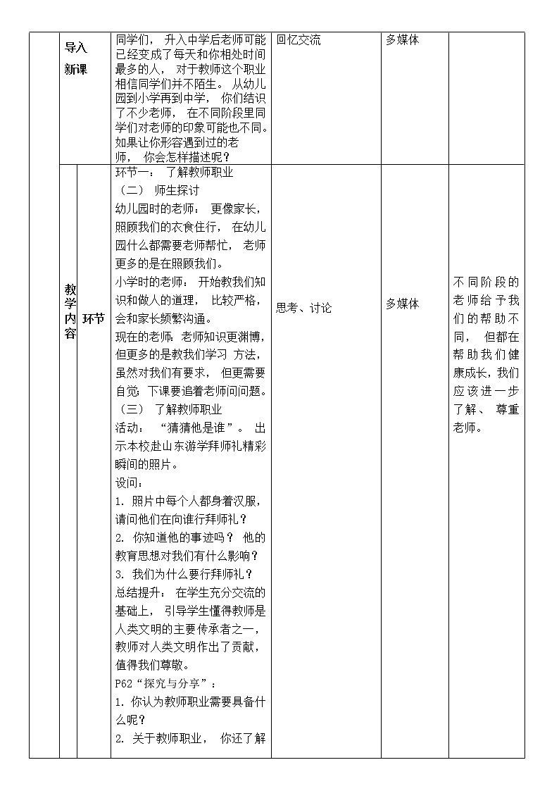 6.1 走近老师 教案 2021-2022学年部编版道德与法治七年级上册第2页