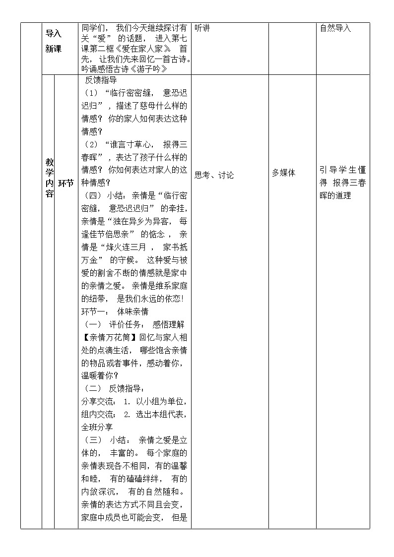 7.2 爱在家人间 教案 2021-2022学年部编版道德与法治七年级上册02
