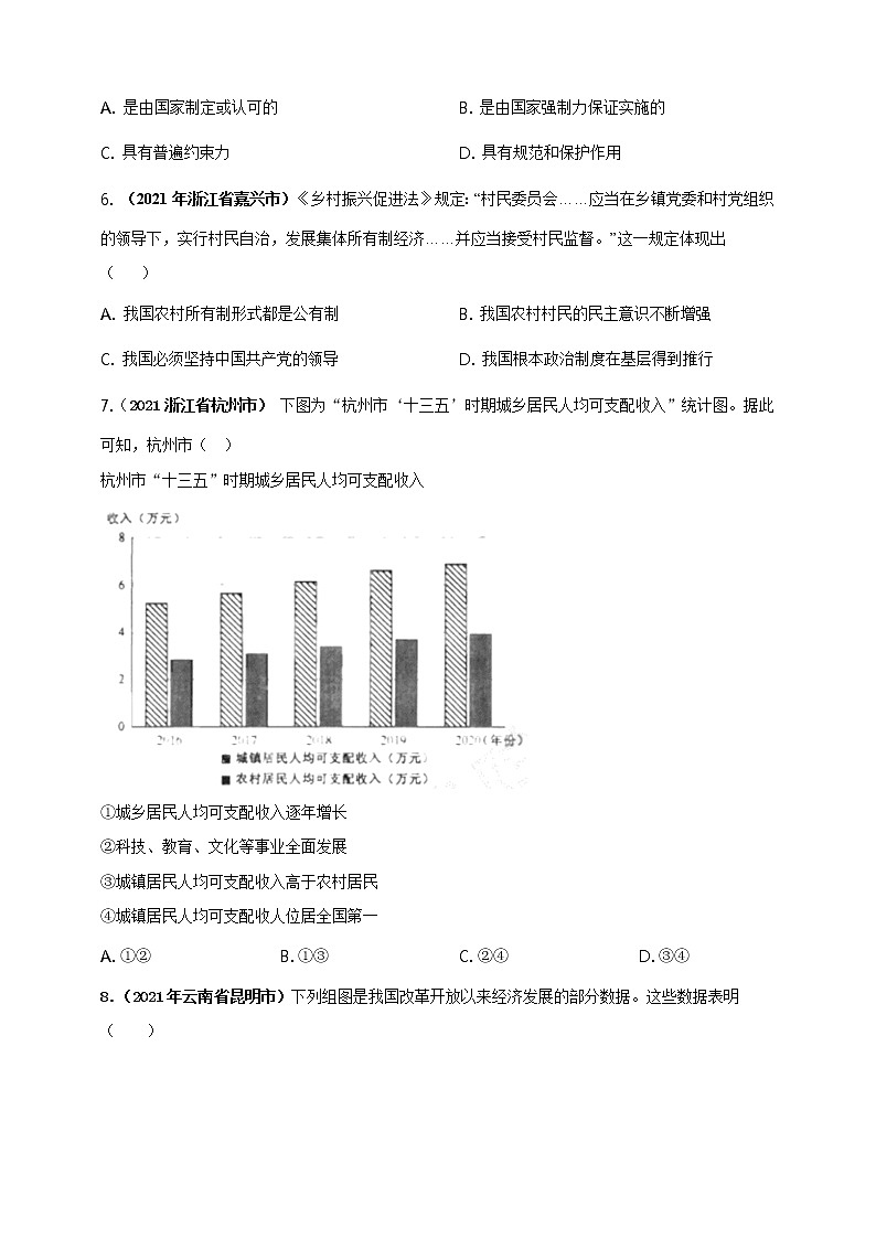 【备考2022】2021年中考道德与法治真题分课精编九上第一课 《踏上强国之路》原卷第2页