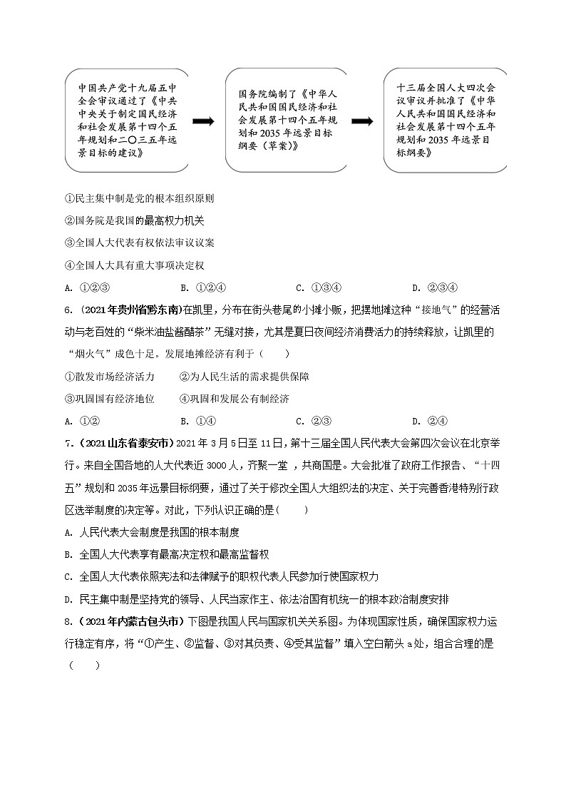 【备考2022】2021年中考道德与法治真题分课精编八下第五课《我国的政治和经济制度》原卷第2页