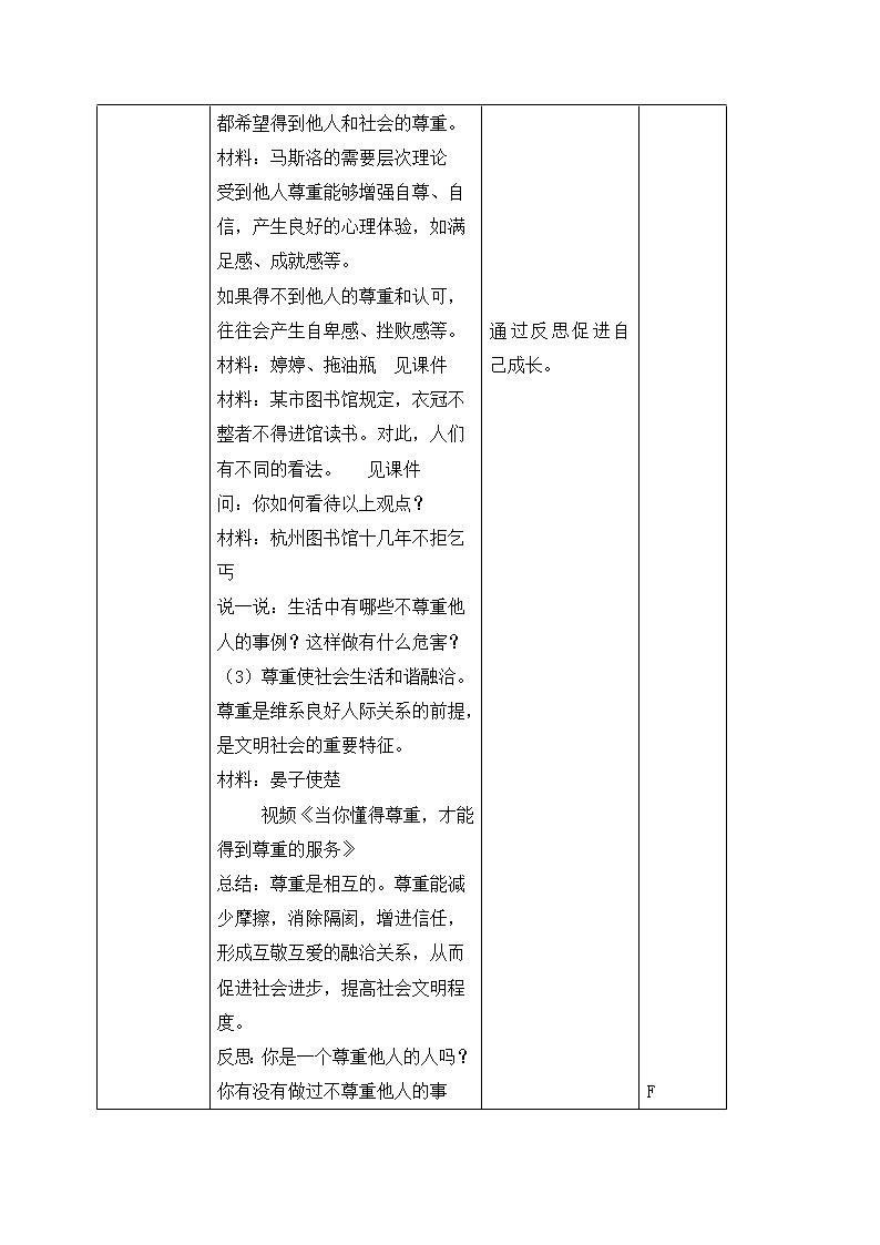 4.1尊重他人 教案-人教部编版八年级道德与法治上册教案03
