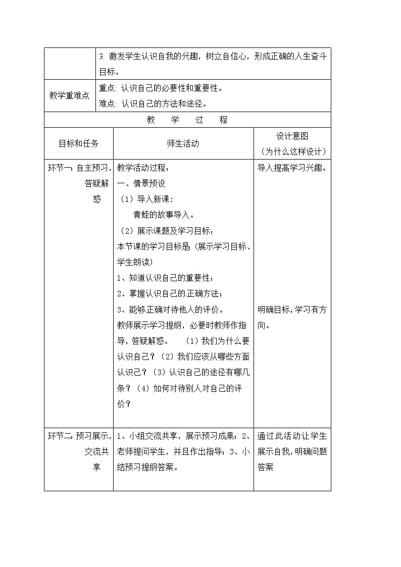 3.1认识自己 教案-人教部编版七年级道德与法治上册02