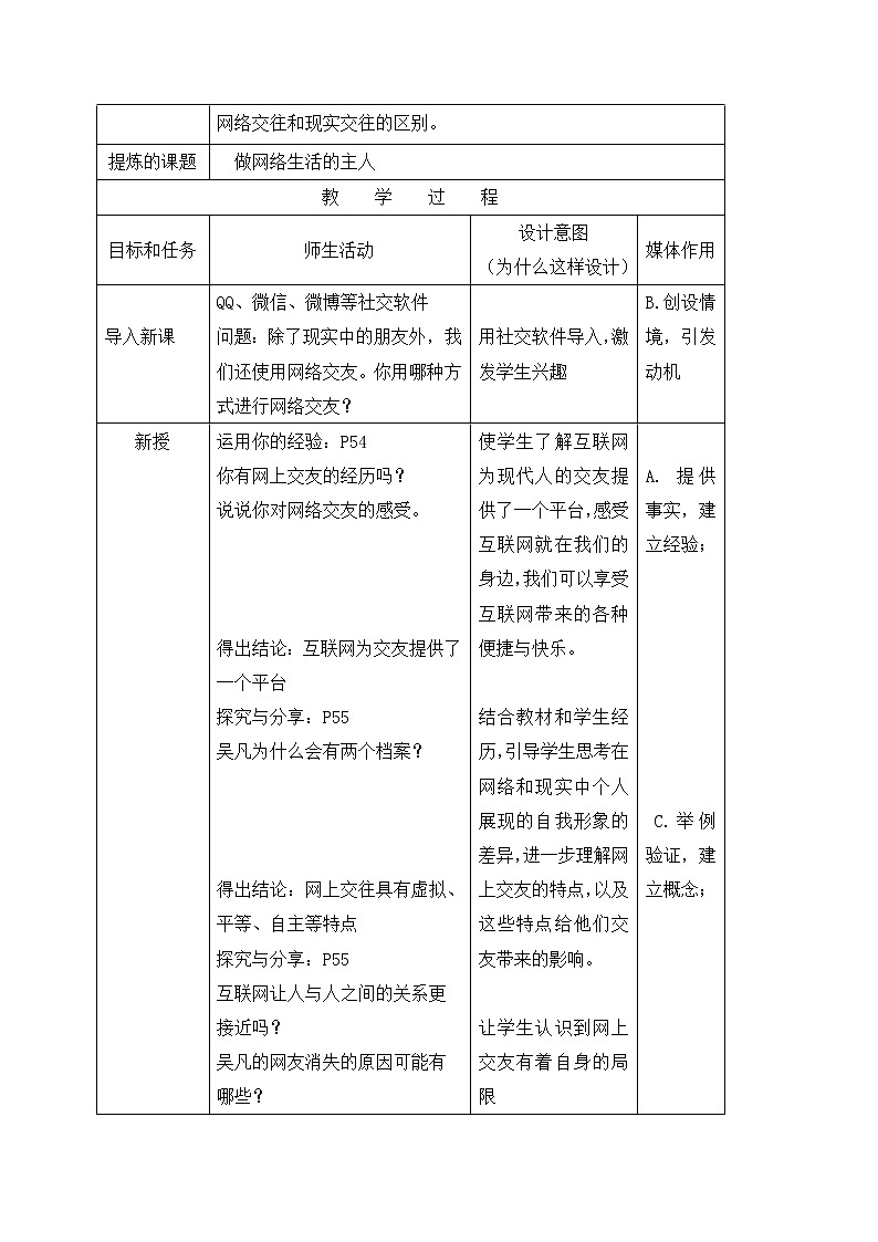5.2网上交友新时空 教案-人教部编版七年级道德与法治上册02