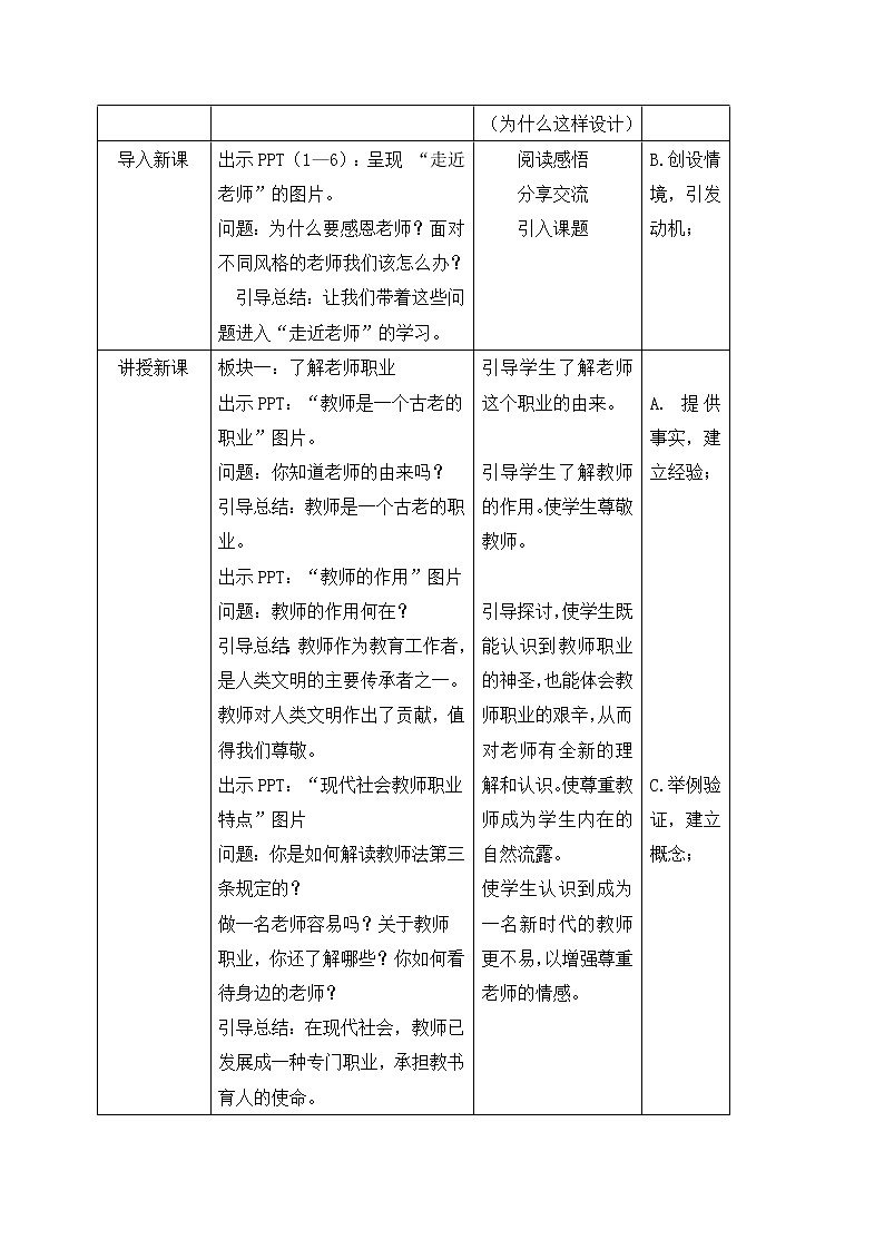 6.1走近老师 教案-人教部编版七年级道德与法治上册02