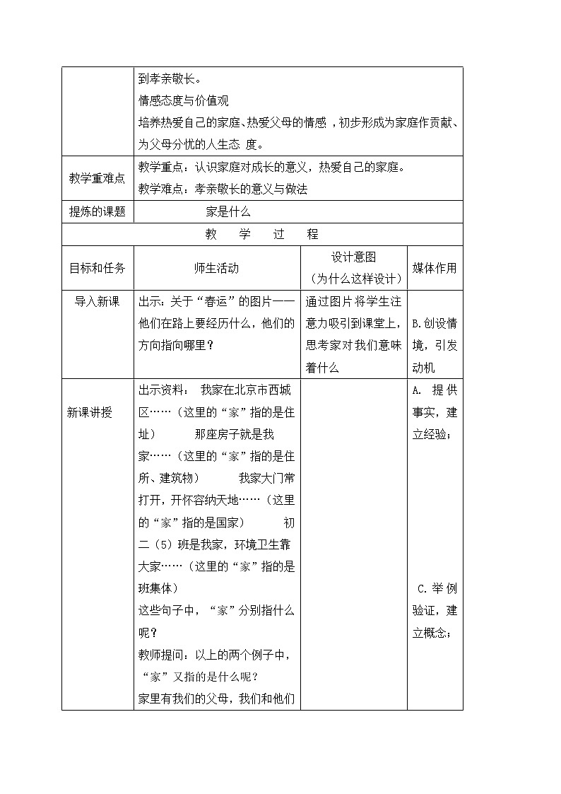 7.1家的意味 教案-人教部编版七年级道德与法治上册第2页