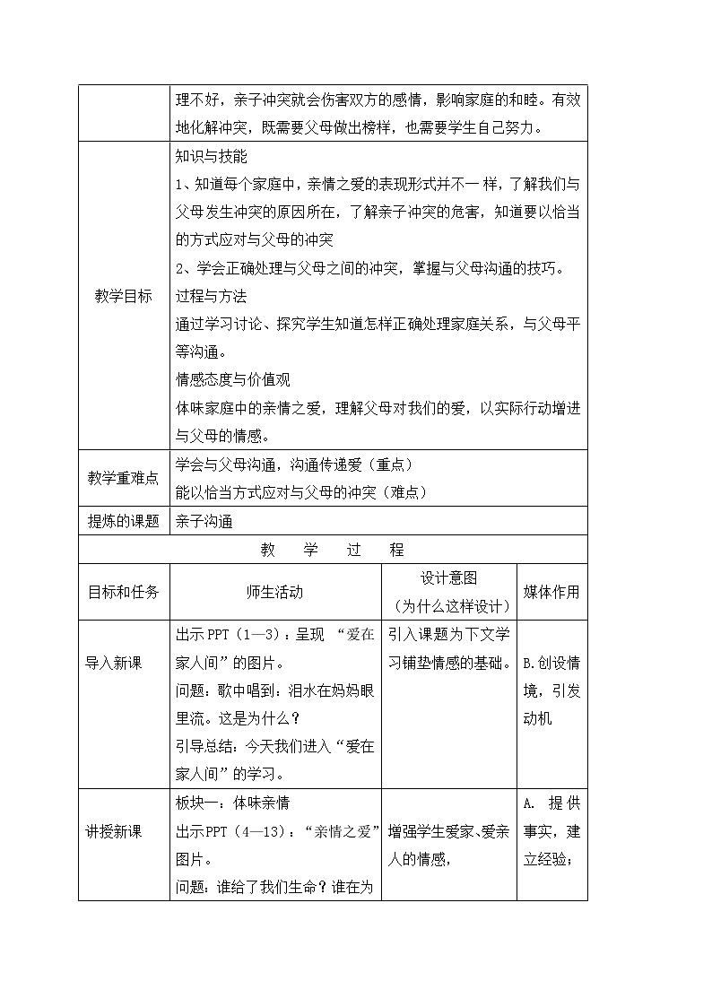 7.2爱在家人间 教案-人教部编版七年级道德与法治上册02