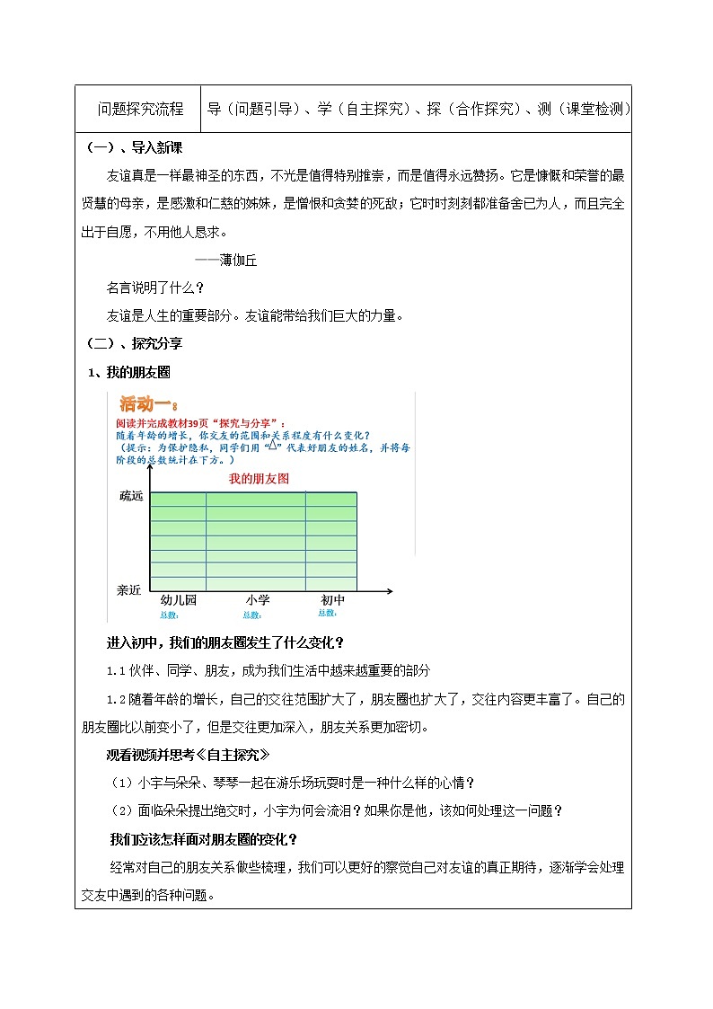 4.1 和朋友在一起 教案-部编版道德与法治七年级上册02