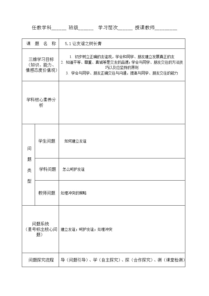 5.1 让友谊之树常青 教案-部编版道德与法治七年级上册01