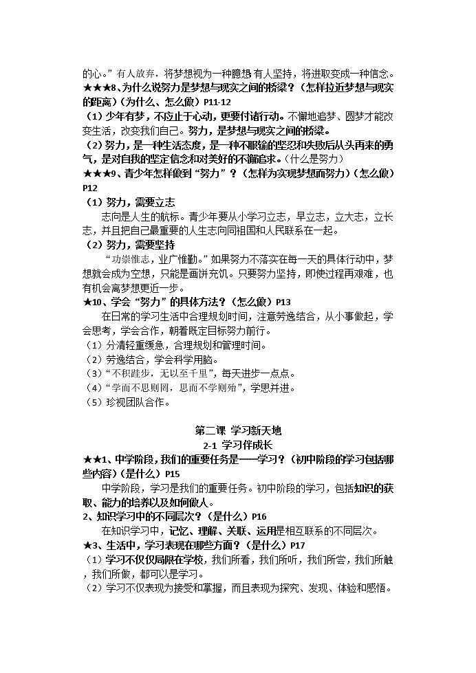 人教版《道德与法治》七年级上册 知识点汇总03