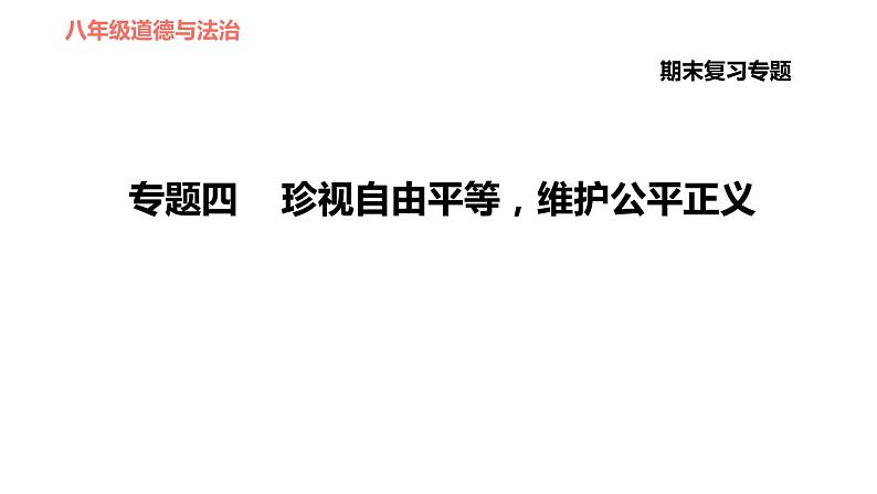 人教版八年级下册道德与法治习题课件 期末复习专题 专题四 珍视自由平等，维护公平正义第1页