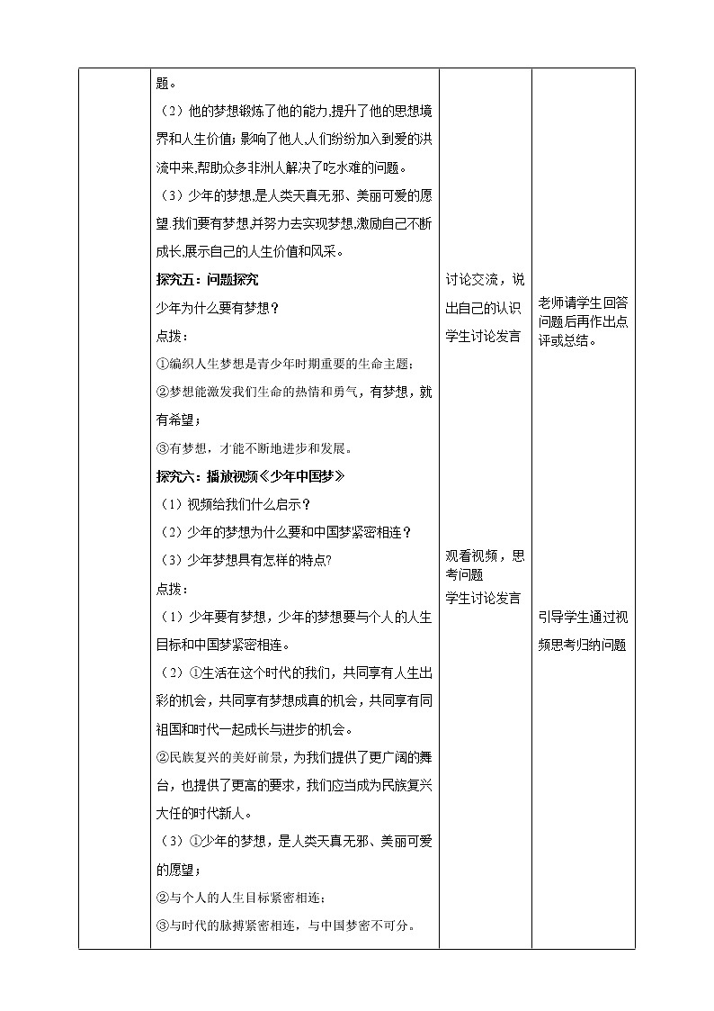 部编版七年级道德与法治－1.2《少年有梦》教学设计03