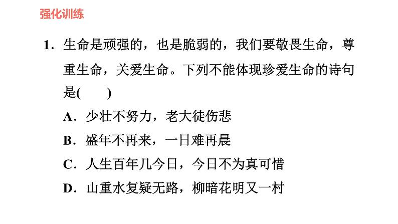 人教版七年级上册道德与法治 第4单元 习题课件05