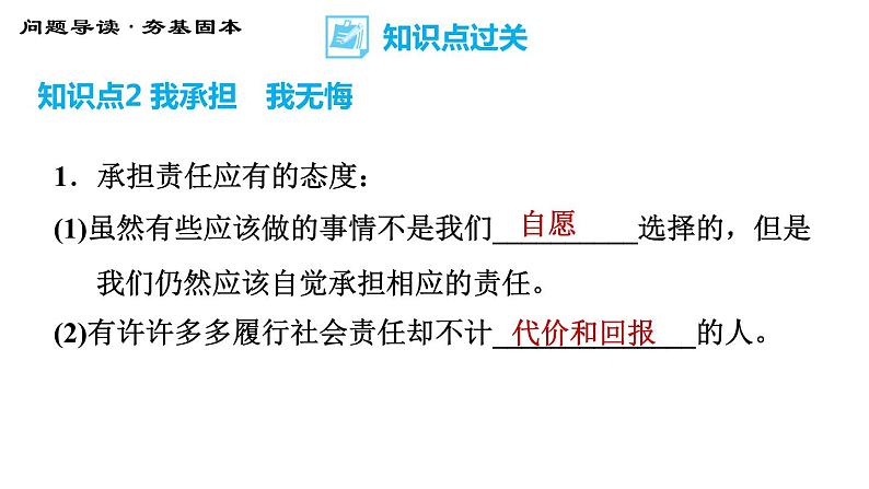 人教版八年级上册道德与法治习题课件 第3单元 第6课　责任与角色同在  第2课时　做负责任的人第7页