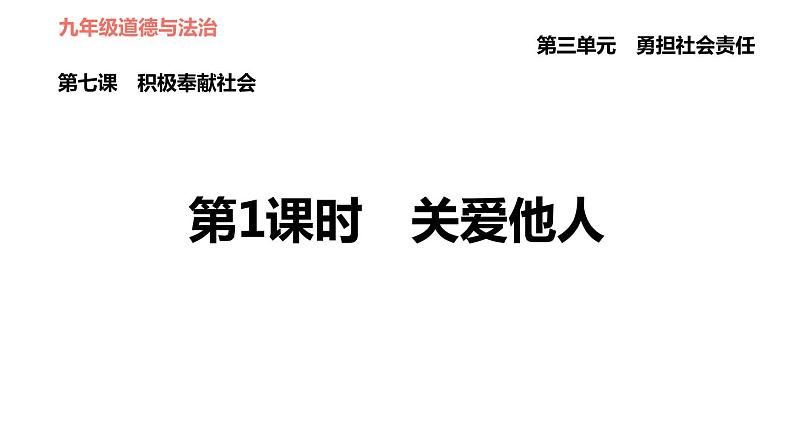 人教版八年级上册道德与法治习题课件 第3单元 第7课　积极奉献社会  第1课时　关爱他人第1页