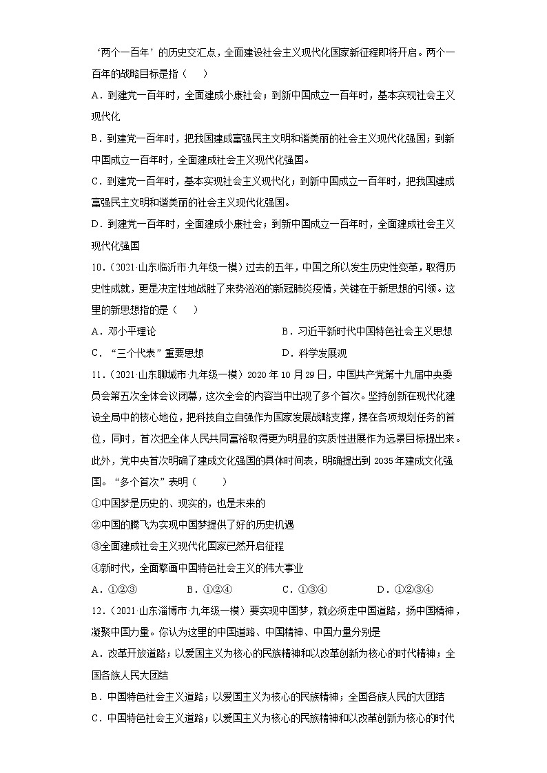 九年级上册 第四单元 和谐与梦想和谐与梦想（山东）练习题第3页