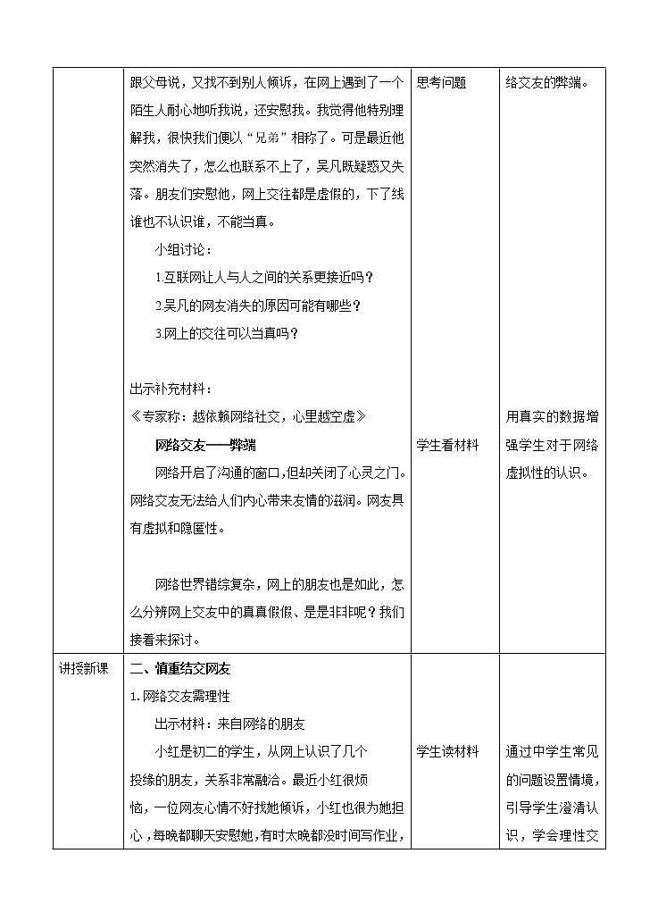 七年级上册第二单元友谊的天空第五课交友的智慧《 网上交友新时空 .（教案）第3页