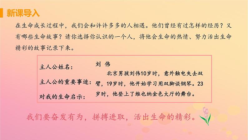 新人教版七年级道德与法治上册第四单元生命的思考第十课绽放生命之花第二框活出生命的精彩教学PPT课件第5页