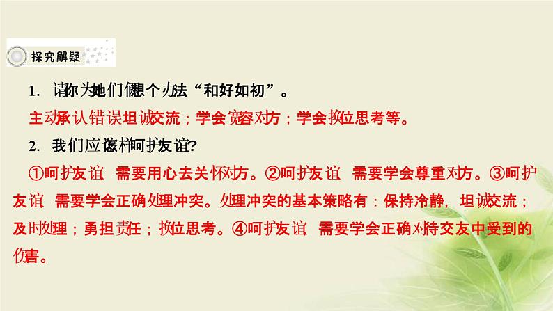 新人教版七年级道德与法治上册第二单元友谊的天空第五课交友的智慧第一框让友谊之树常青作业PPT课件06