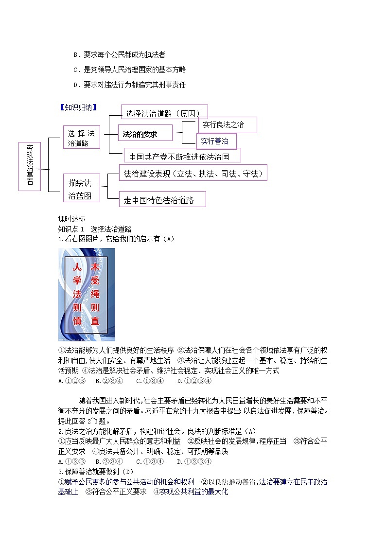 新人教版九年级道德与法治上册第二单元民主与法治第四课建设法治中国第一框夯实法治基础增补习题02
