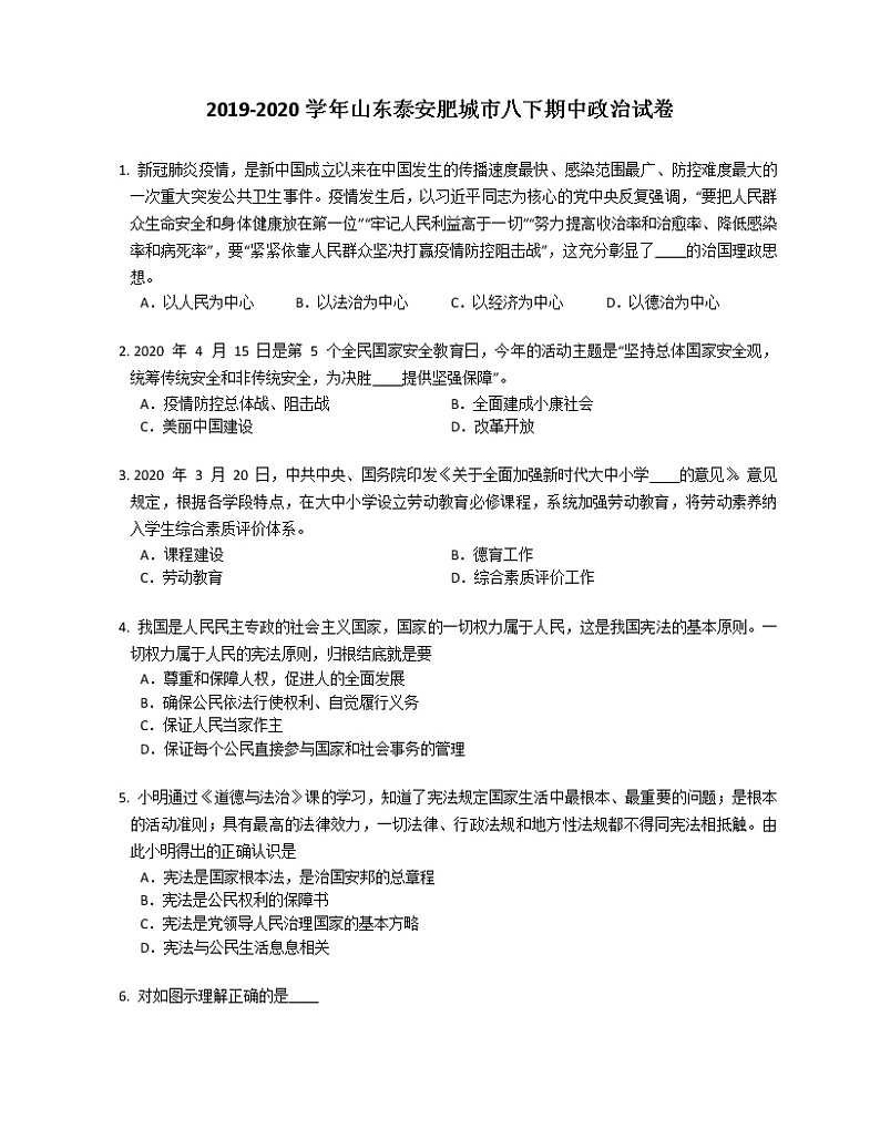 2019-2020学年山东泰安肥城市八下期中政治试卷01