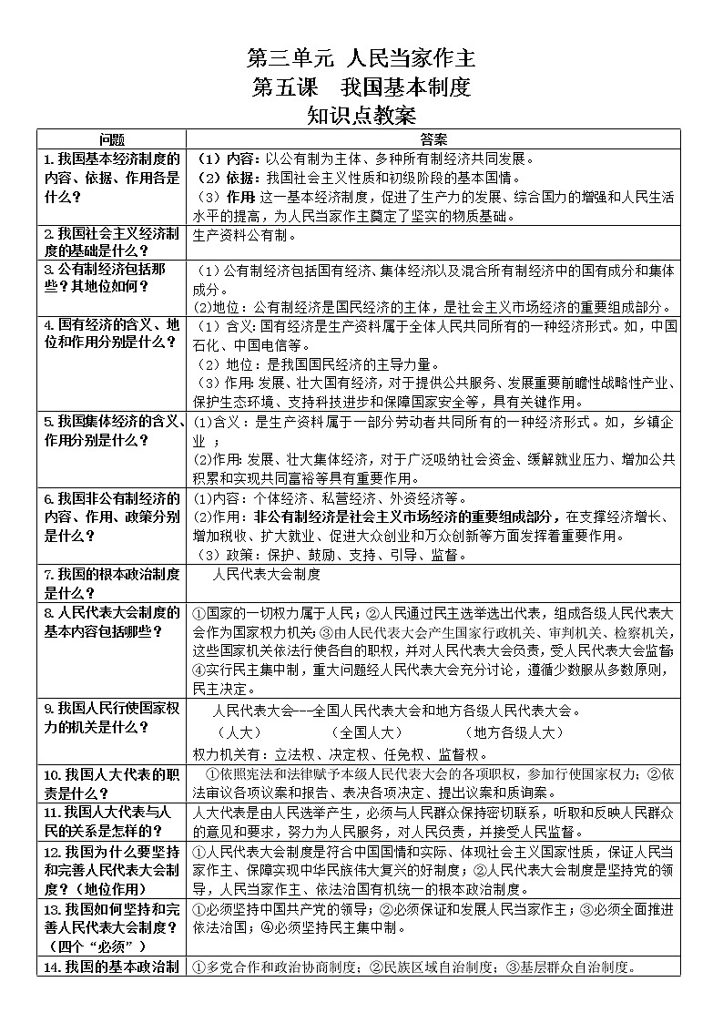 人教部编版八下道法 第三单元综合（复习知识点+单元测试卷）01