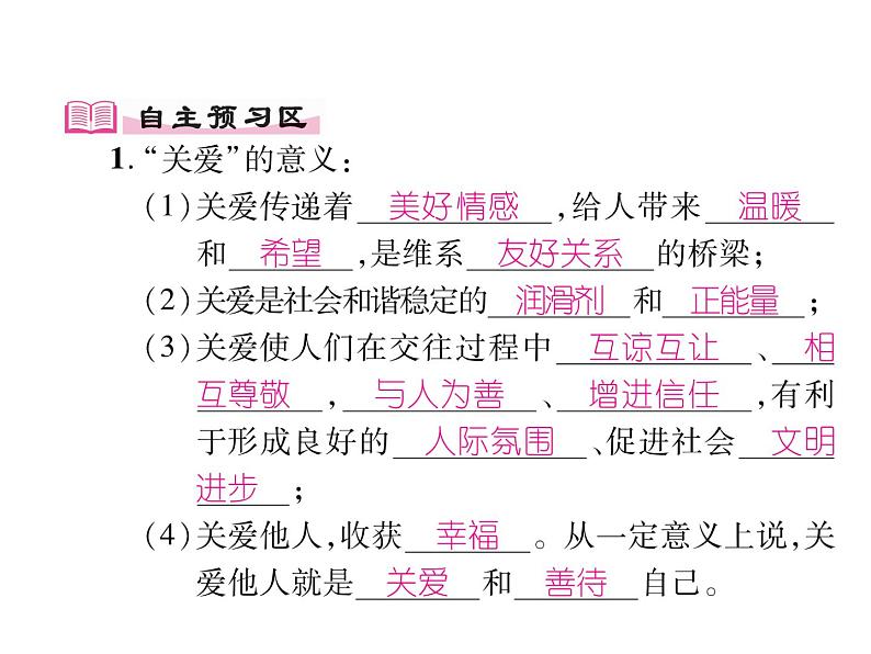 部编版八年级道德与法治上册同步作业课件：第七课  积极奉献社会 第1课时  关爱他人 (共21张PPT)第2页