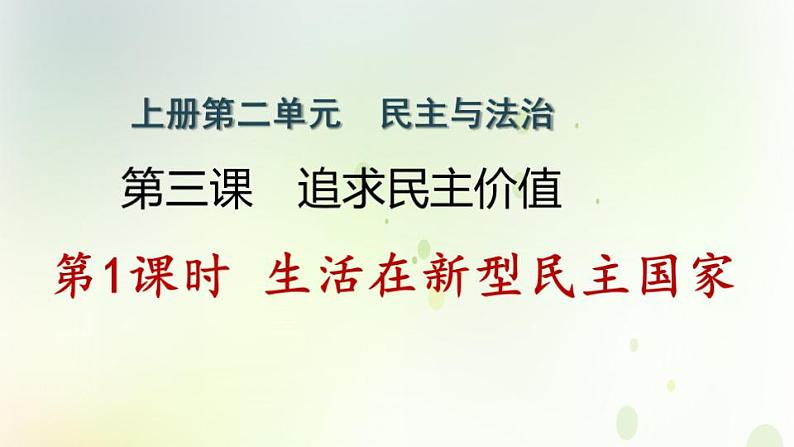 江西专版秋学期九年级道德与法治上册第二单元民主与法治3.1生活在新型民主国家作业课件新人教版01