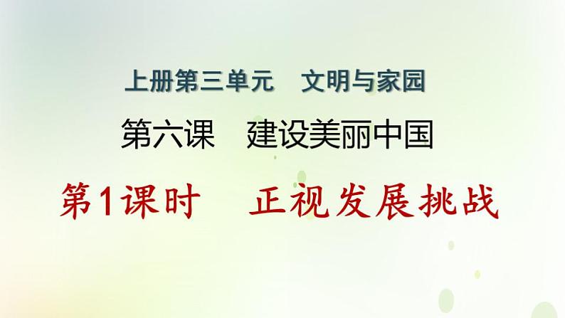 江西专版秋学期九年级道德与法治上册第三单元文明与家园6.1正视发展挑战作业课件新人教版第1页