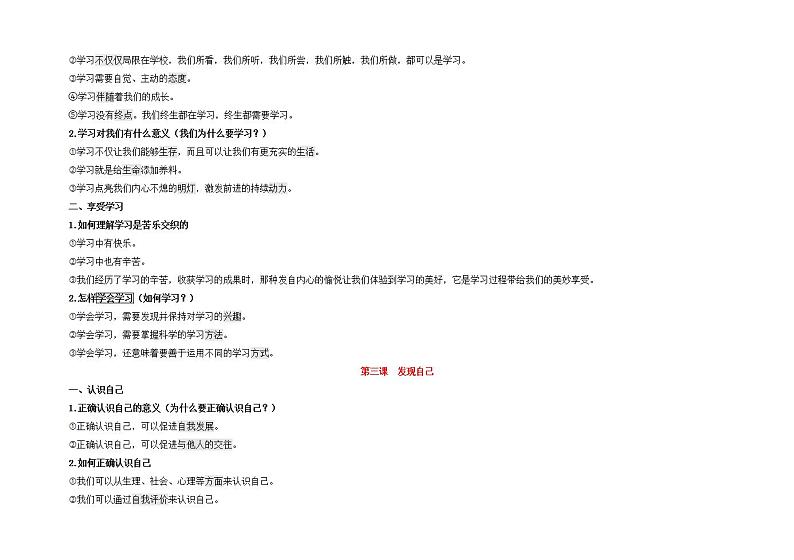 2021-2022学年部编版道德与法治七年级上册 期末复习提纲02