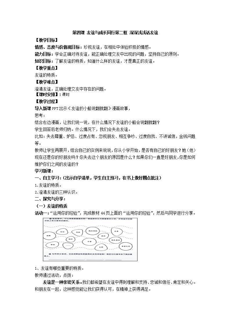 第四课友谊与成长同行第二框深深浅浅话友谊教案第1页