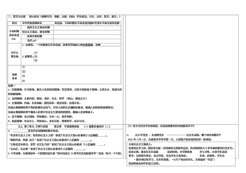 2021-2022学年部编版道德与法治九年级上册 5.2 凝聚价值追求 导学案02