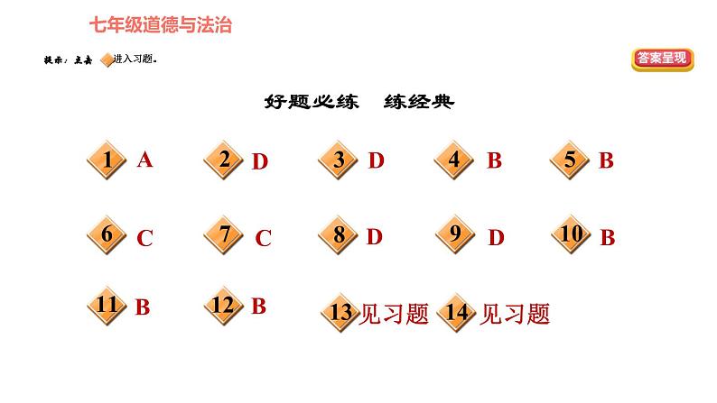 人教版七年级上册道德与法治 第3单元 第6课 双休作业六 习题课件第2页