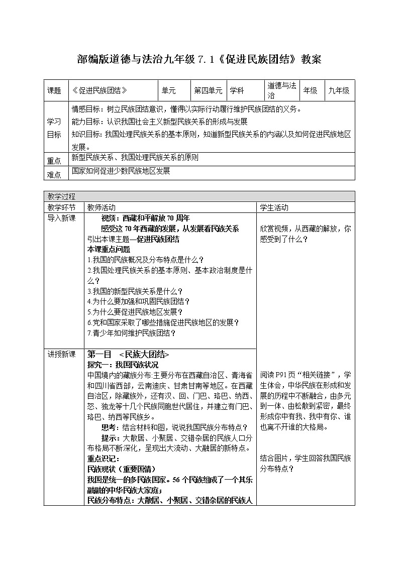 7.1促进民族团结 课件+教案+练习（含素材）01