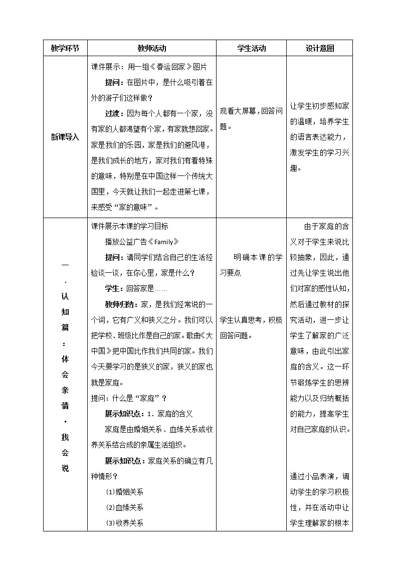 人教版部编版七年级道德与法治上册7.1《家的意味》教案03