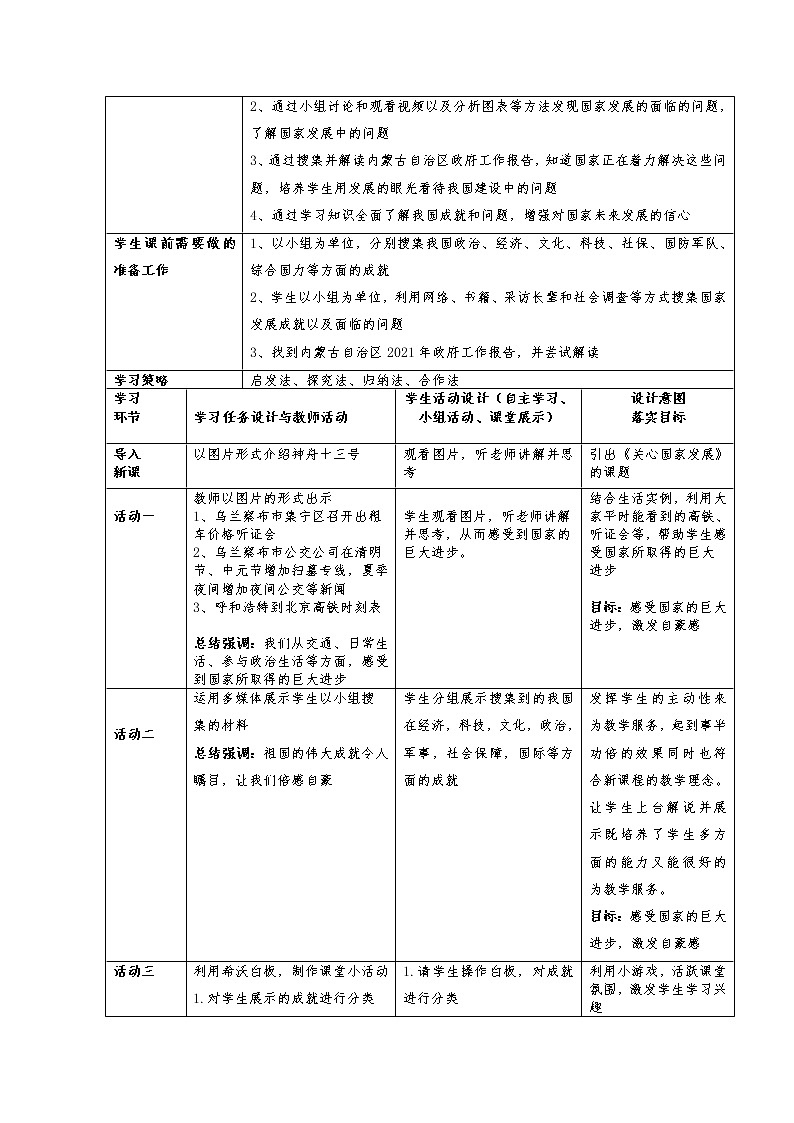 2021-2022学年部编版道德与法治八年级上册 10.1 关心国家发展 教案02
