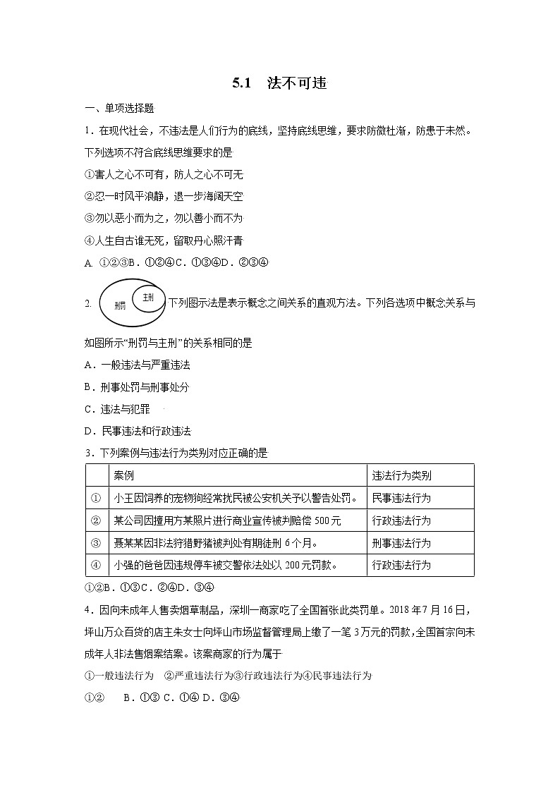 5.1法不可违 作业 初中道德与法治 人教部编版 八年级上册 （2021年）第1页