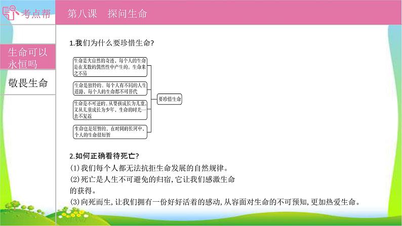 部编版中考道德与法治复习七上第4单元生命的思考优质课件PPT第1页