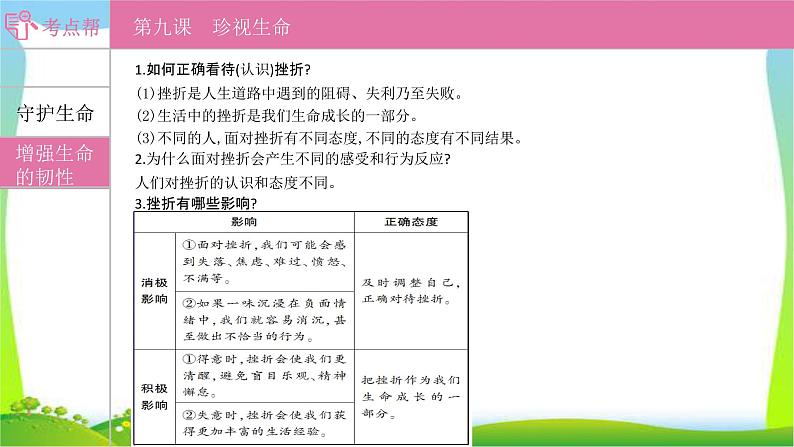 部编版中考道德与法治复习七上第4单元生命的思考优质课件PPT第7页