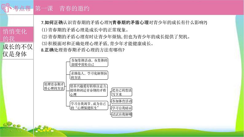 部编版中考道德与法治复习七下第1单元青春时光优质课件PPT03