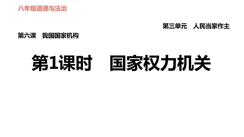 人教版八年级下册道德与法治 第3单元 第6课 第1课时　国家权力机关 习题课件第1页