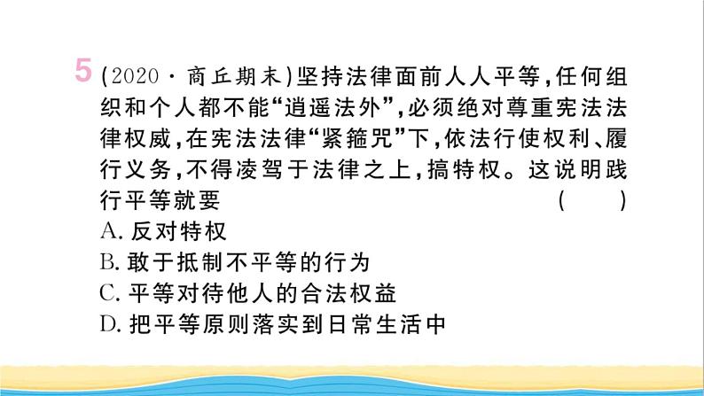 河南专版八年级道德与法治下册第四单元崇尚法治精神第七课尊重自由平等第2框自由平等的追求作业课件新人教版06