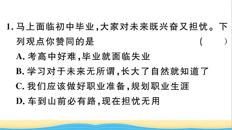 九年级道德与法治下册第三单元走向未来的少年第六课我的毕业季第2框多彩的职业作业课件新人教版02