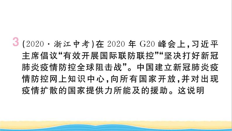 安徽专版九年级道德与法治下册精题汇编世界舞台上的中国作业课件新人教版05