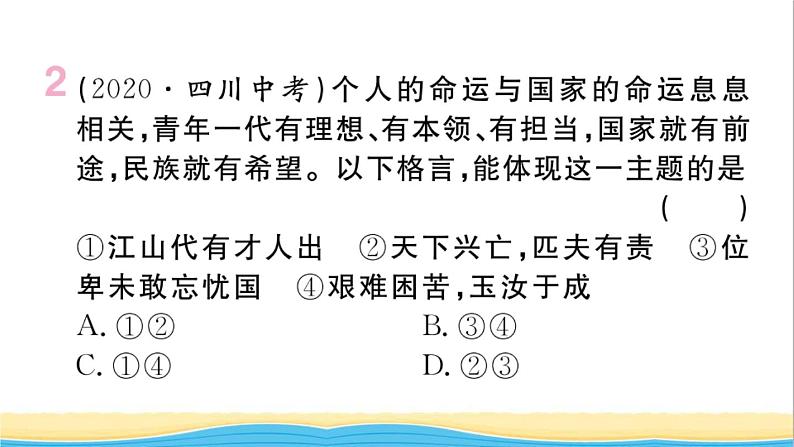 安徽专版九年级道德与法治下册精题汇编走向未来的少年作业课件新人教版03